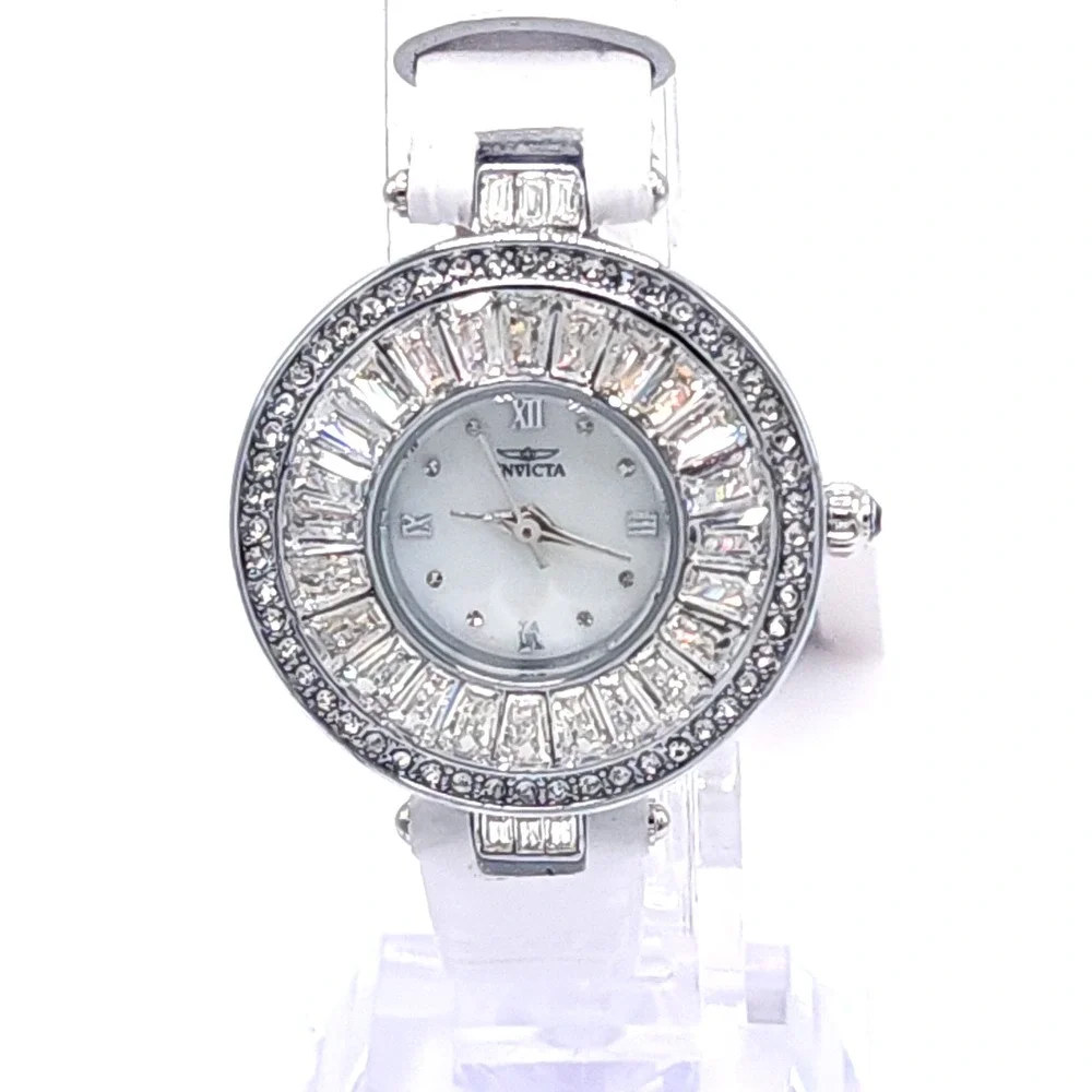 Invicta Celestial 70352 Womens Watch Silver Crystal White Leather 30mm New